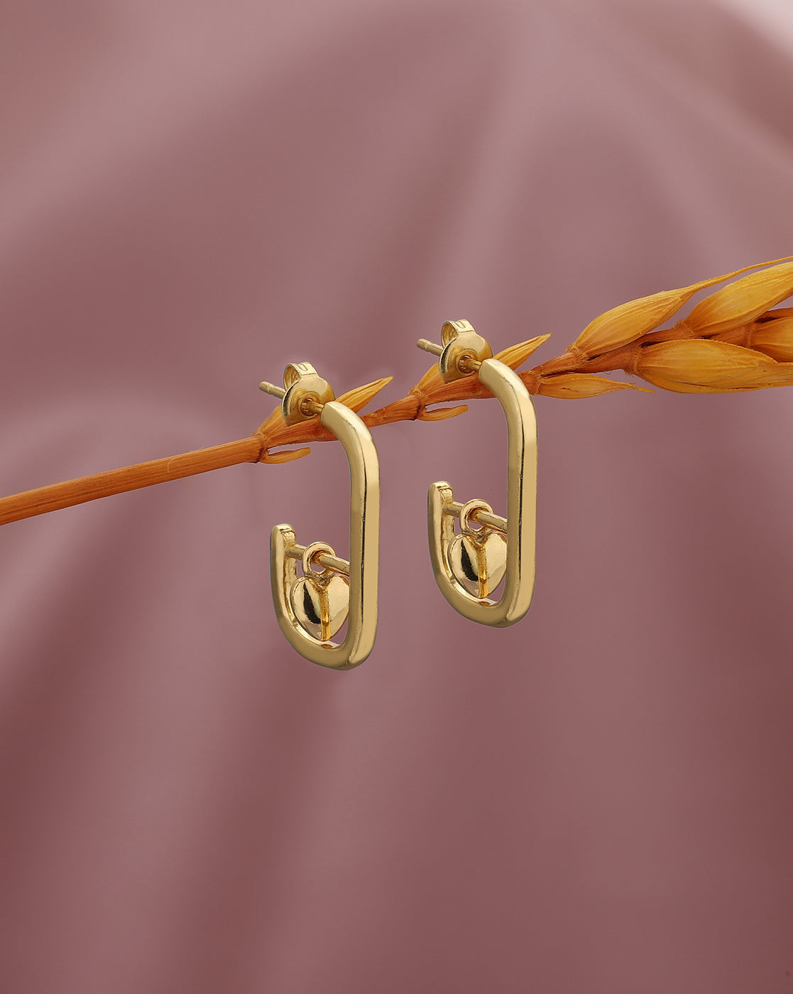 18kt Gold Plated Dangling Heart Half Hoop Earring