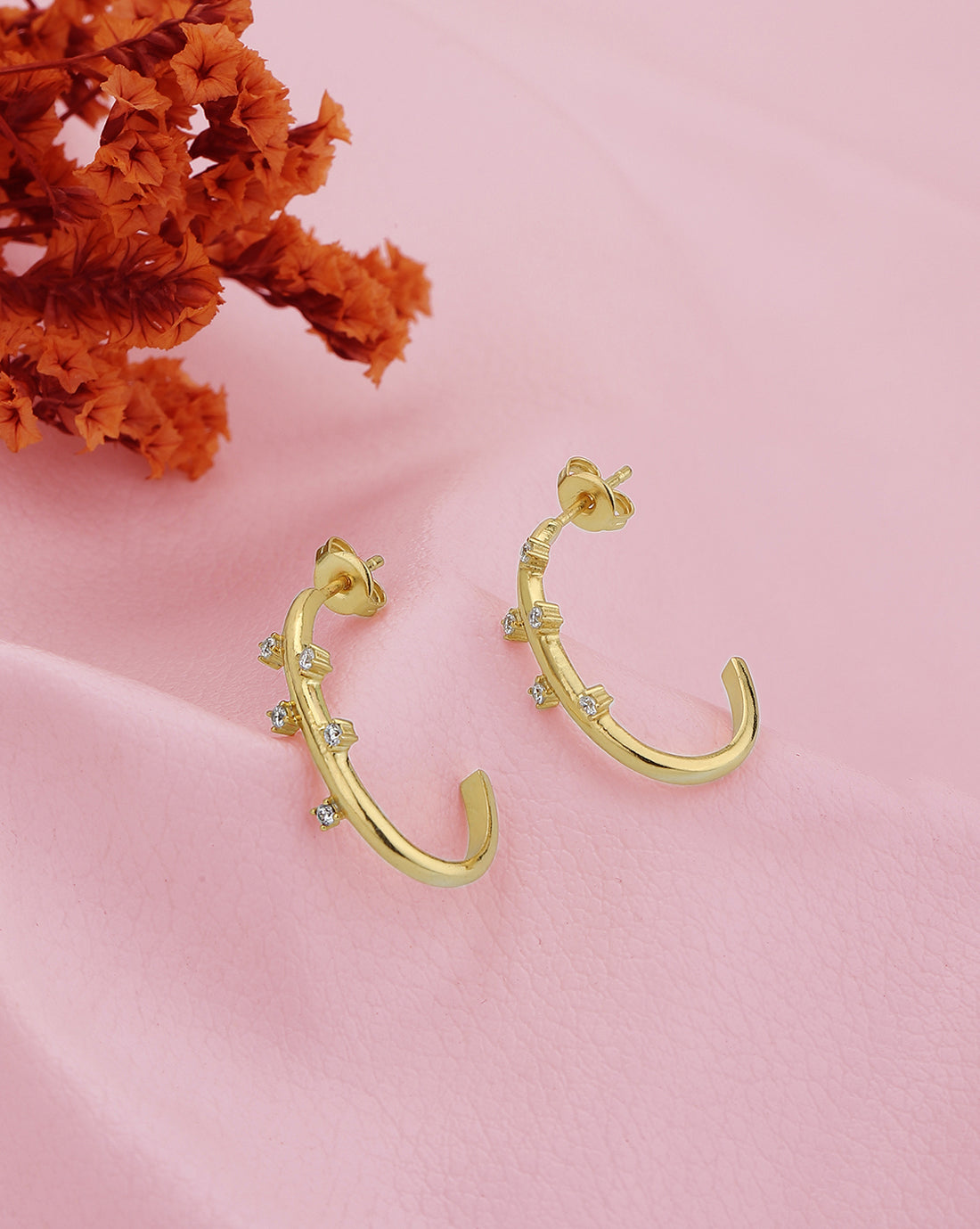 18kt Gold Plated with CZ Half Hoop Earring