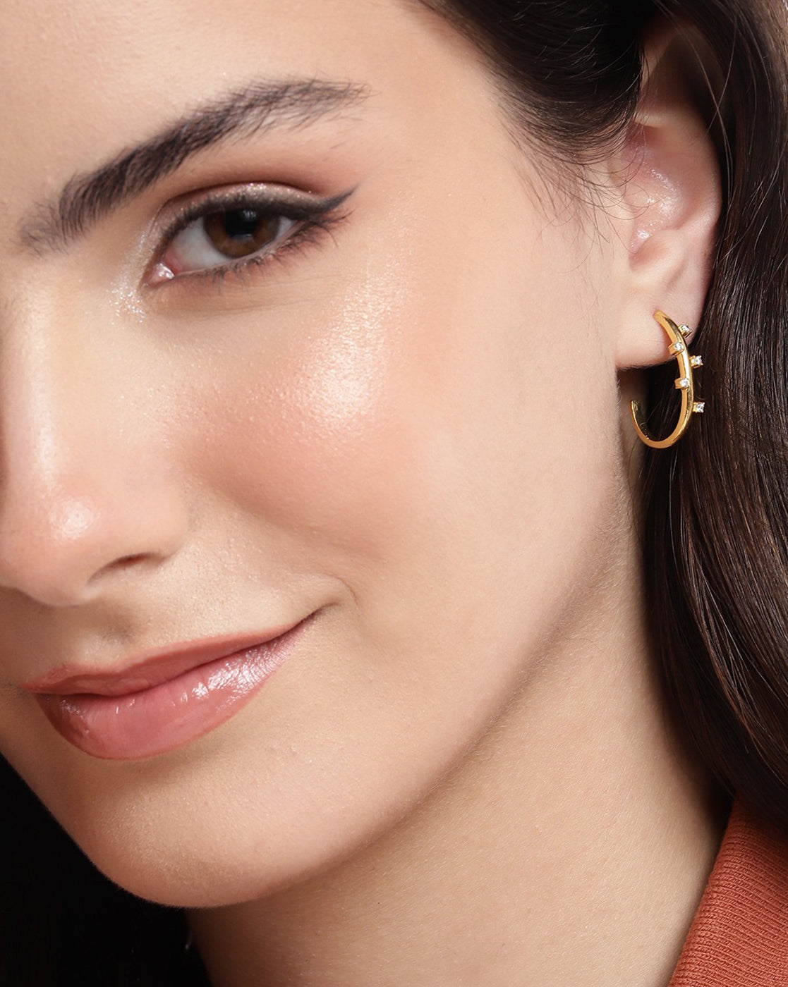 18kt Gold Plated with CZ Half Hoop Earring