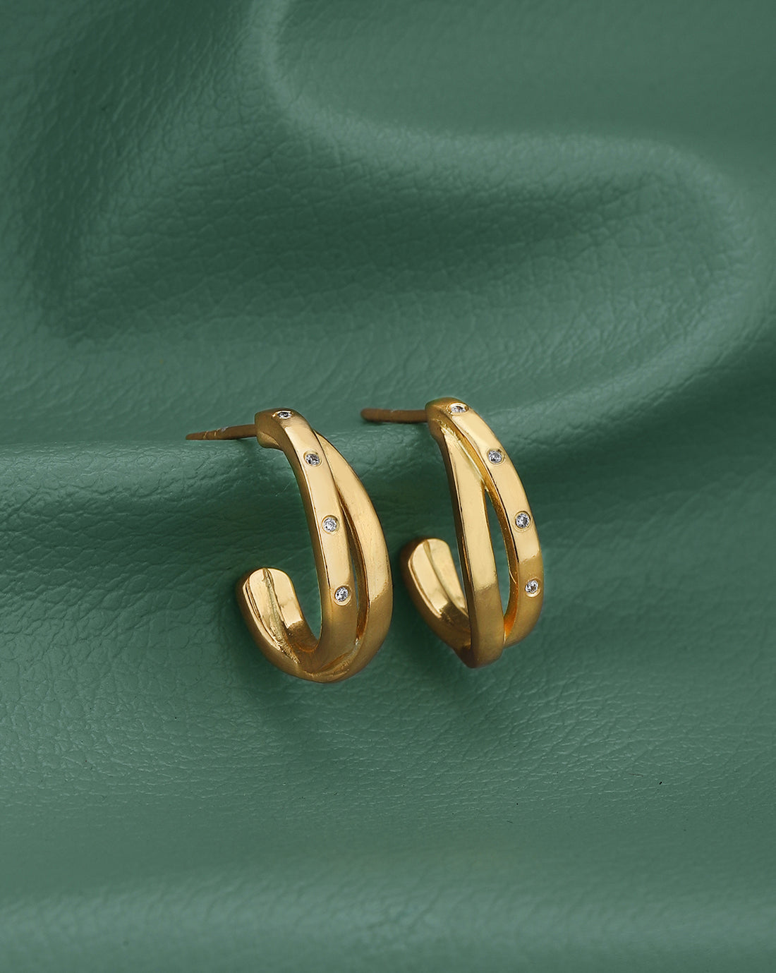 18kt Gold Plated with CZ Half Hoop Earring