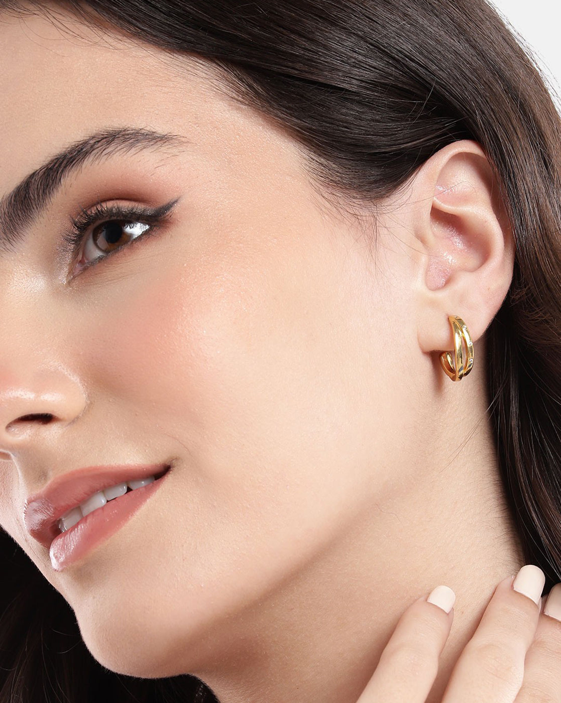 18kt Gold Plated with CZ Half Hoop Earring