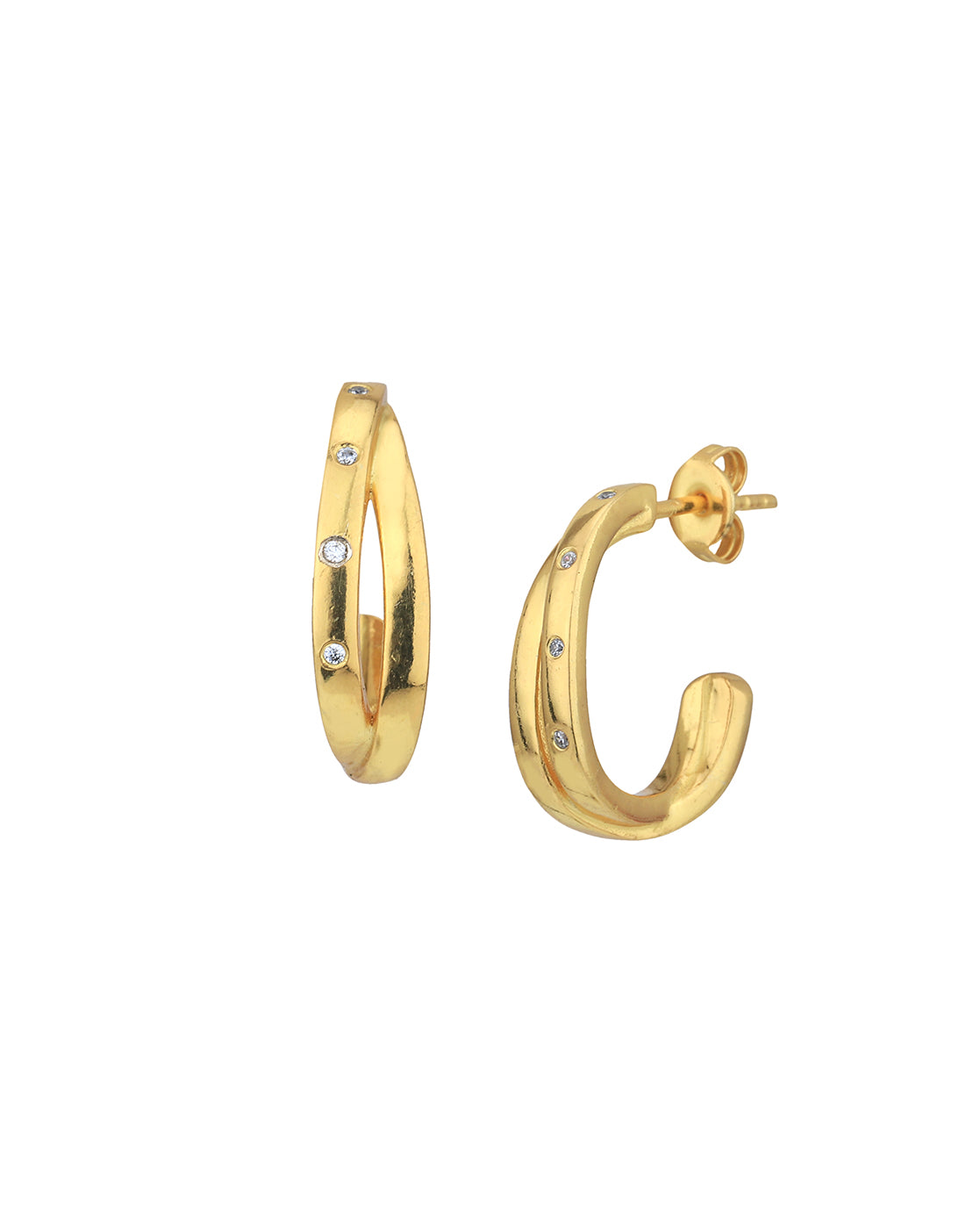 18kt Gold Plated with CZ Half Hoop Earring
