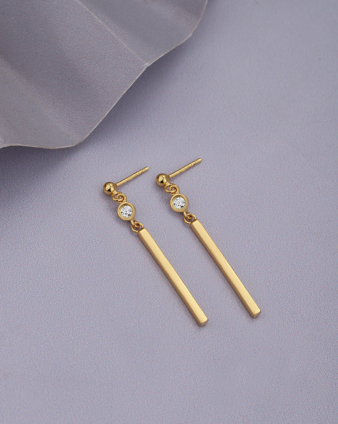 18kt Gold Plated with CZ Dangling Bar Drop Earring