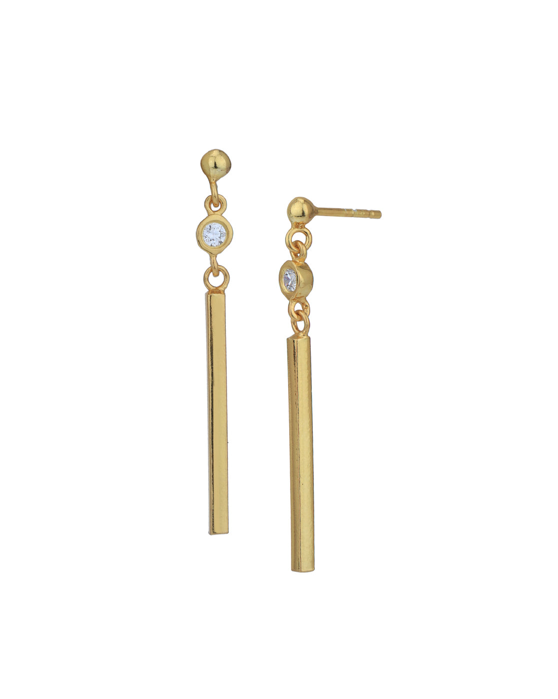 18kt Gold Plated with CZ Dangling Bar Drop Earring