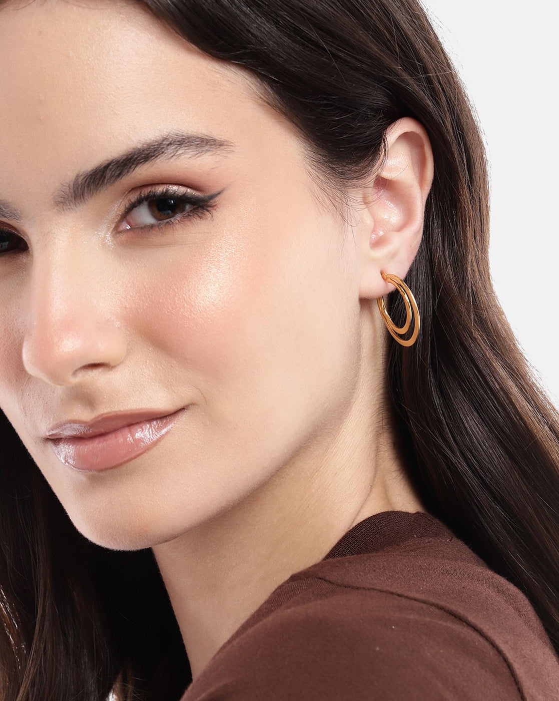 18kt Gold Plated Double Bar Hoop Earring