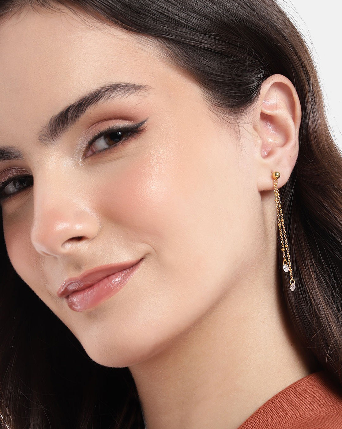 18kt Gold Plated Dangling Chain with CZ Drop Earring