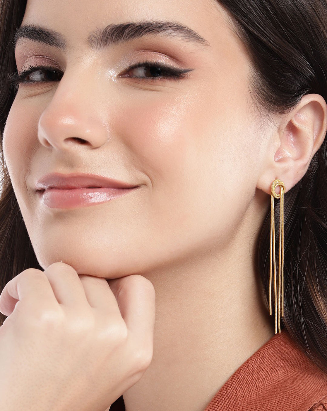 18kt Gold Plated Dangling Chain Drop Earring