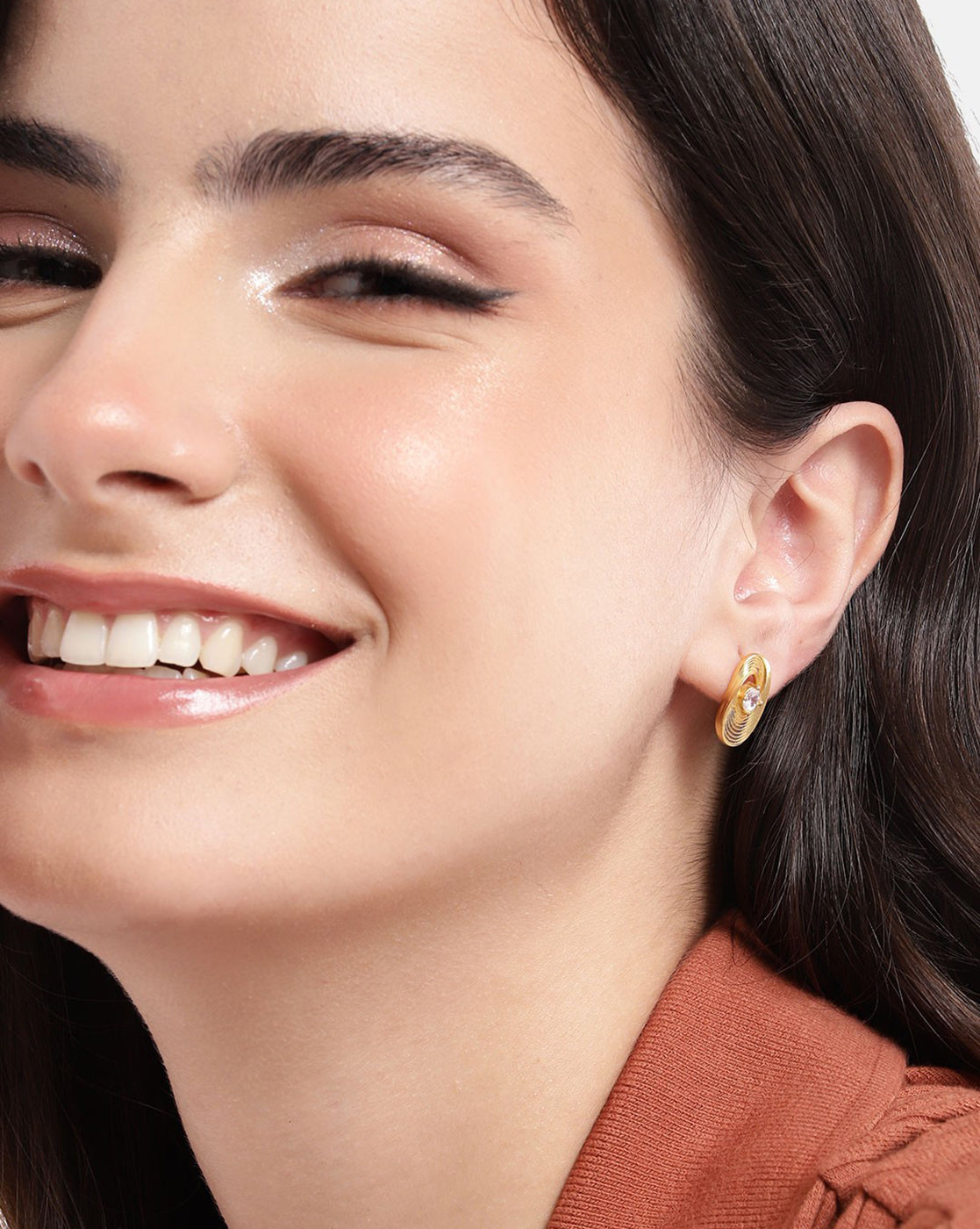 18kt Gold Plated with CZ Contemporary Stud Earring
