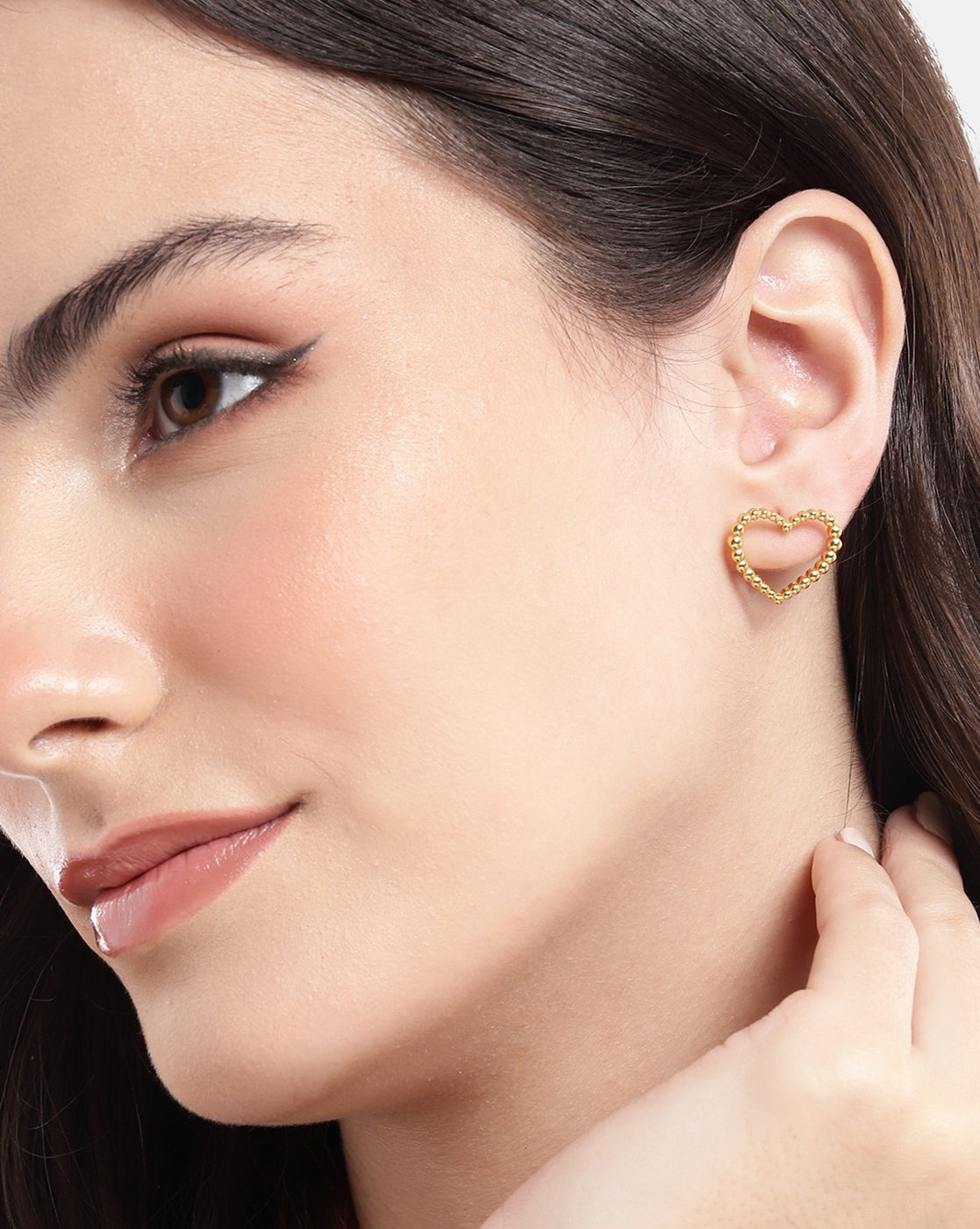 18kt Gold Plated Textured Heart Stud Earring