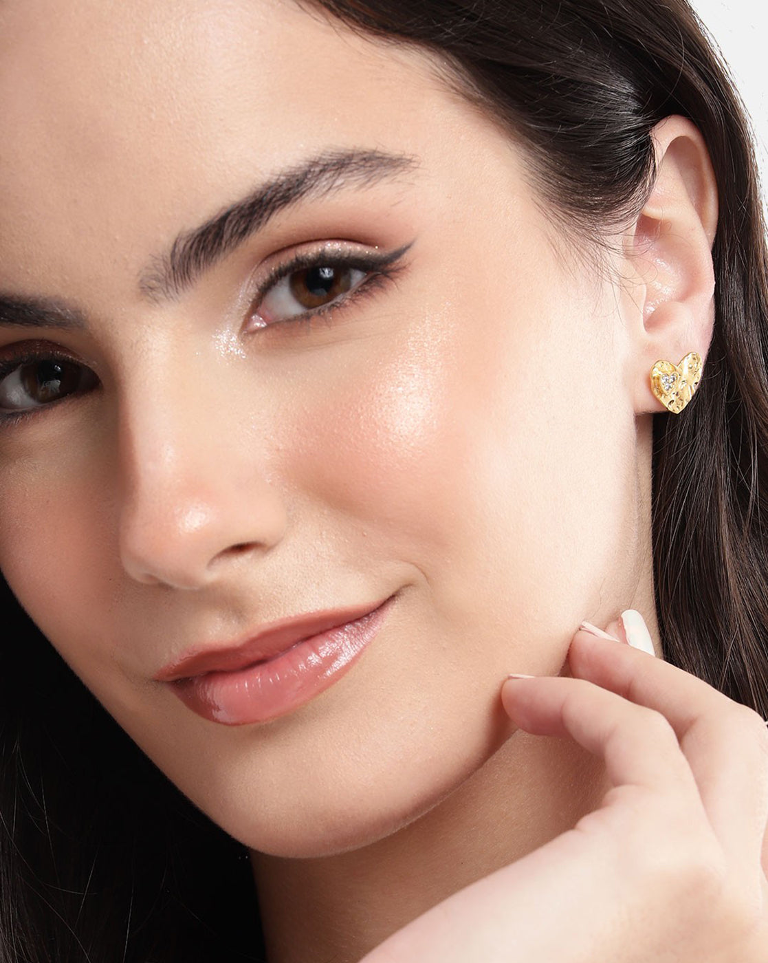18kt Gold Plated with CZ Textured Heart Stud Earring