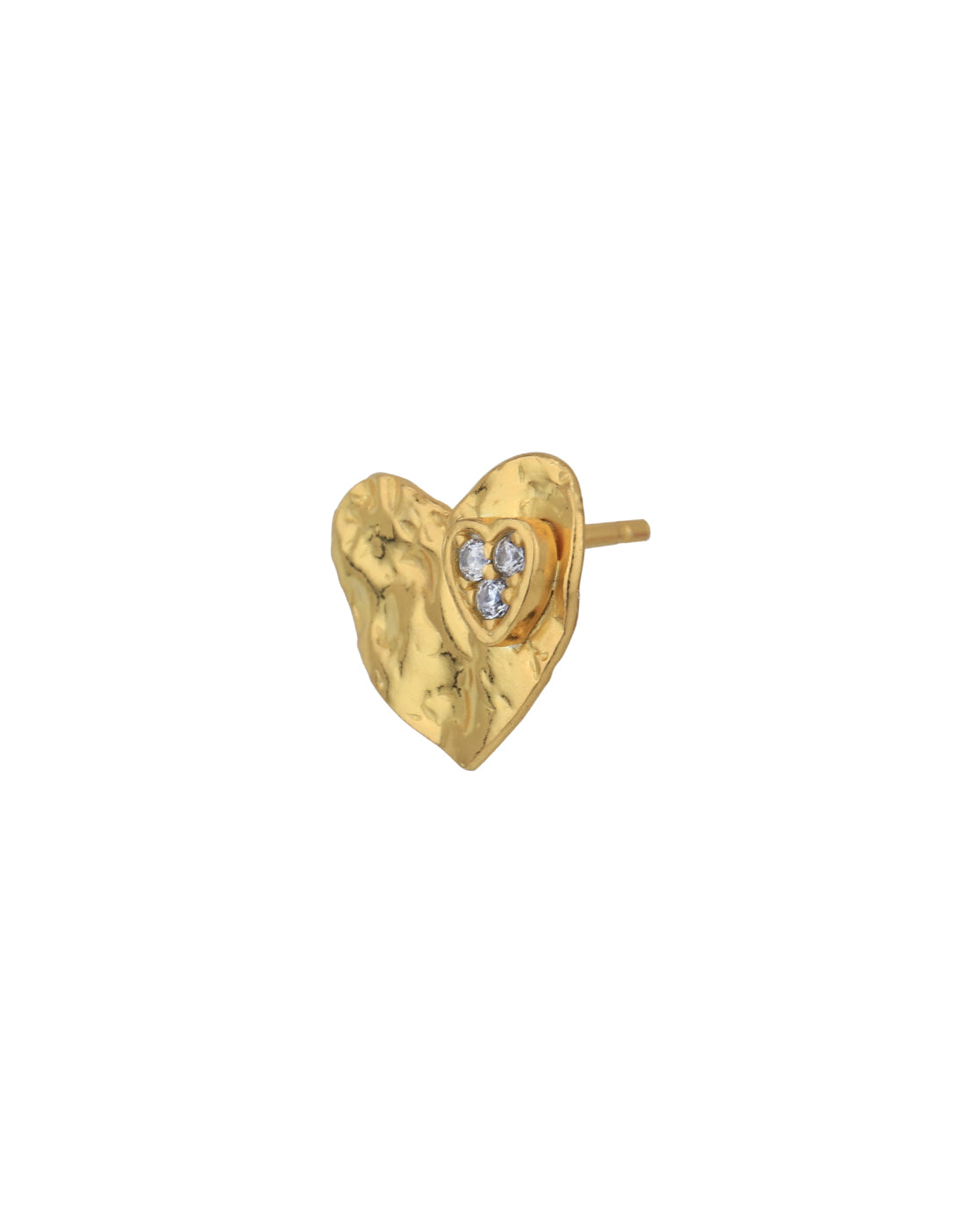 18kt Gold Plated with CZ Textured Heart Stud Earring