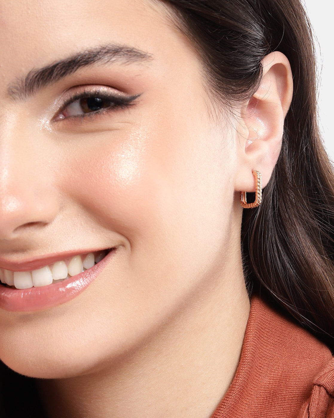 18kt Rose Gold Plated Square Hoop Earring