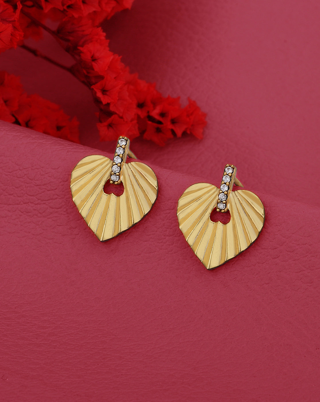 18kt Gold Plated with CZ Heart Drop Earring
