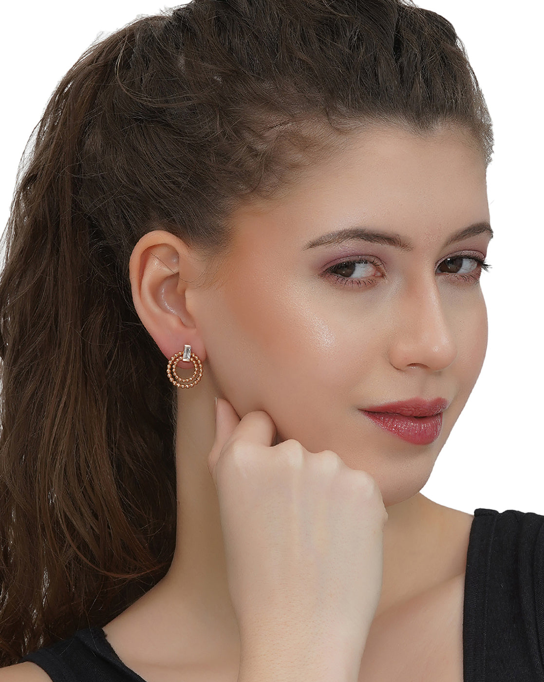 18kt Rose Gold Plated with CZ Circular Drop Earring