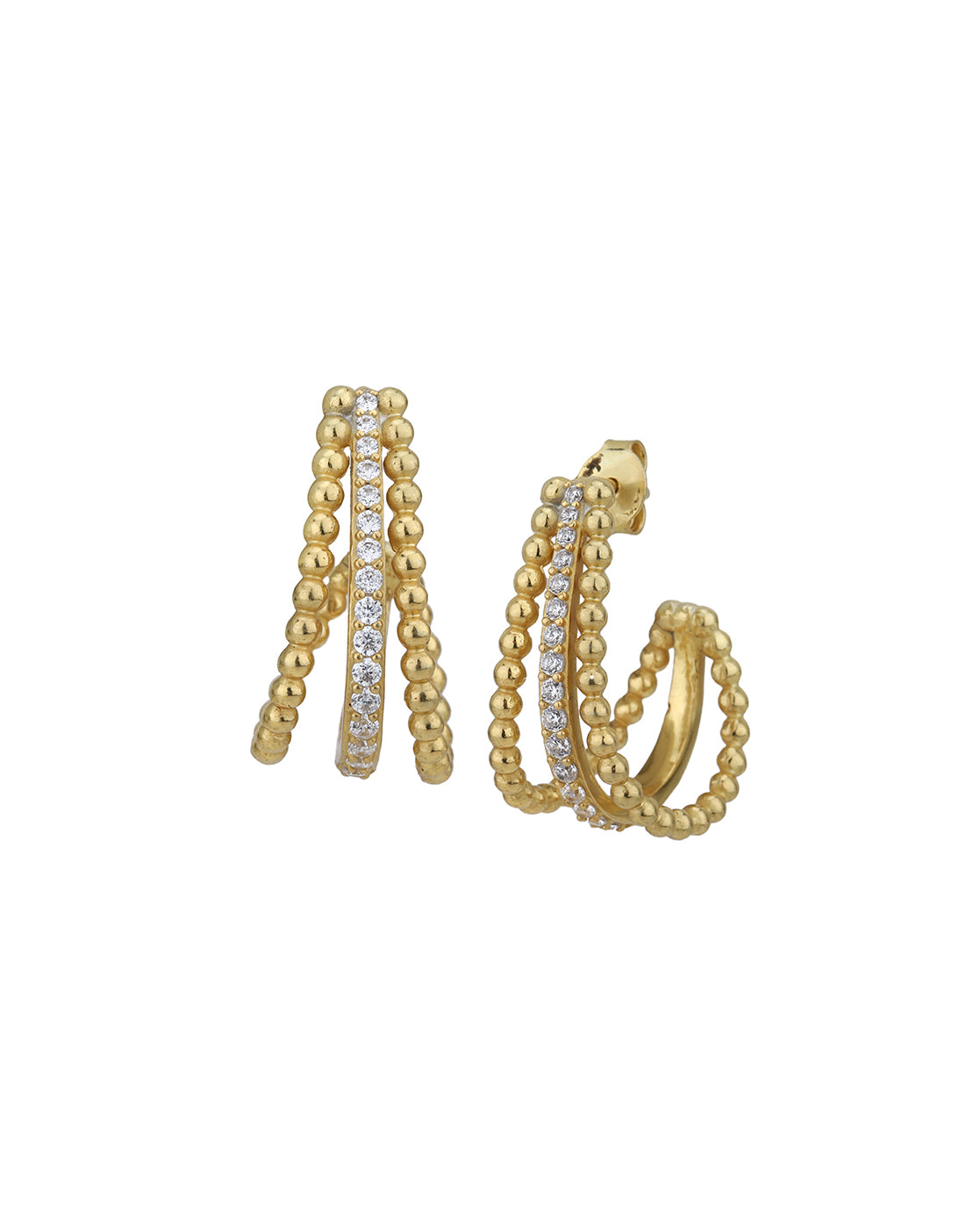 18kt Gold Plated with CZ Contemporary Half Hoop Earring