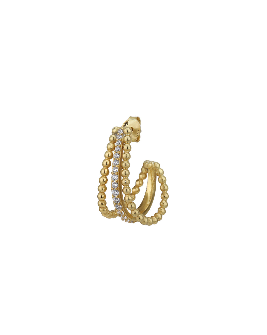 18kt Gold Plated with CZ Contemporary Half Hoop Earring