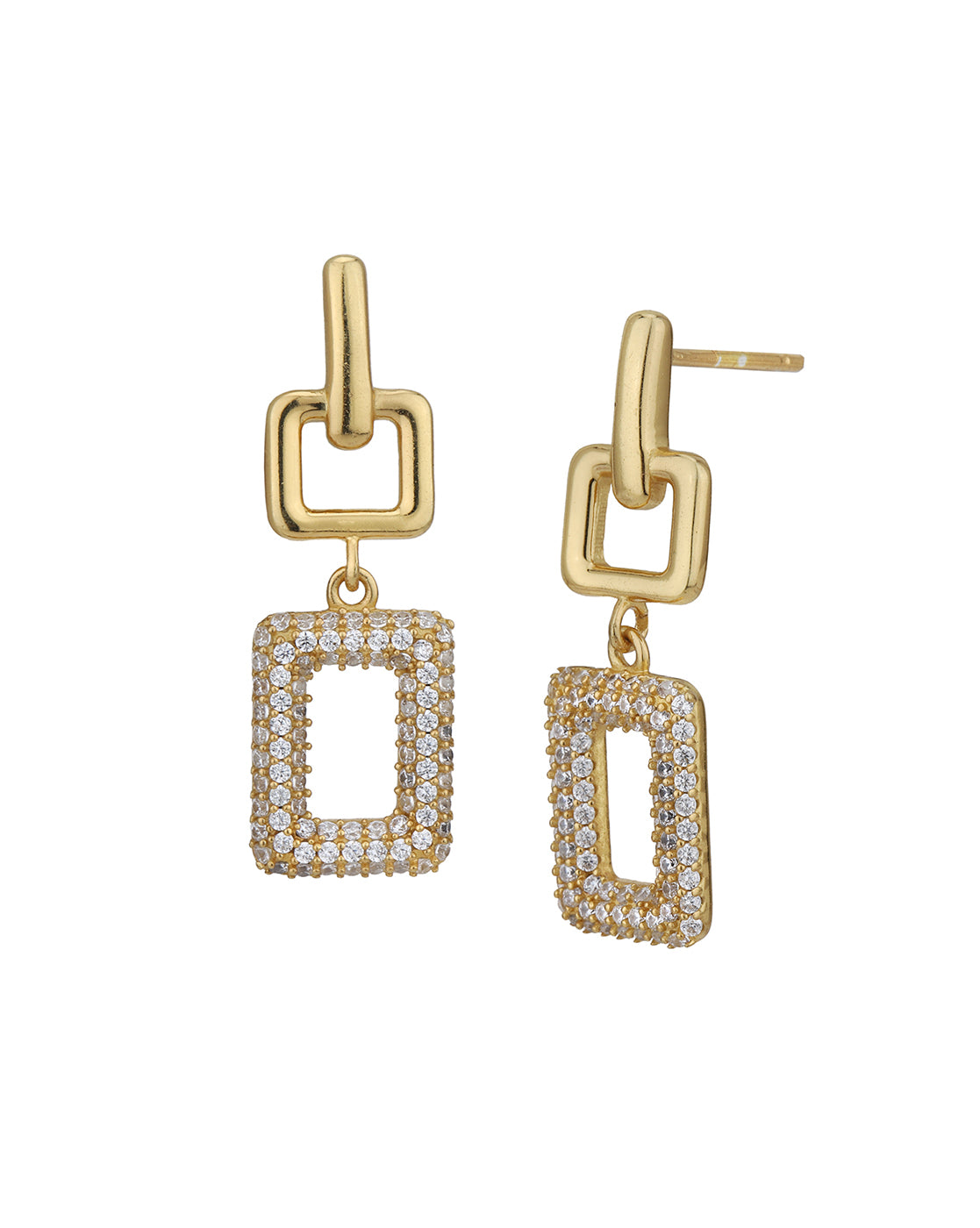 18kt Gold Plated with CZ Contemporary Drop Earring