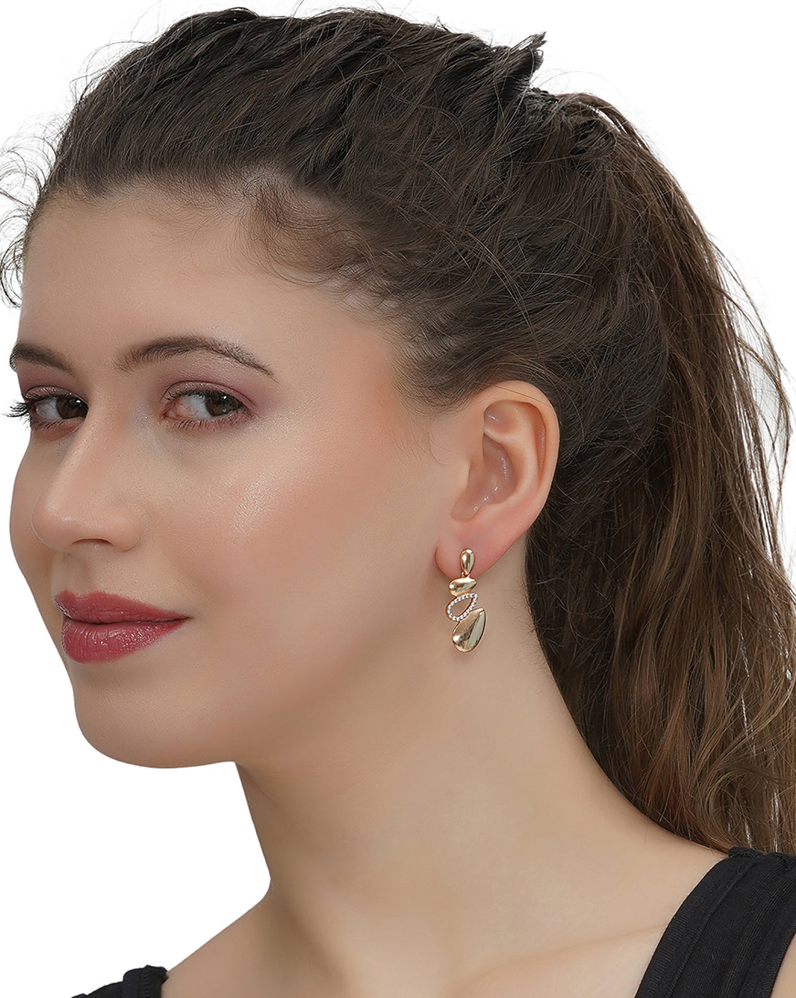 18kt Rose Gold Plated with CZ Contemporary Drop Earring