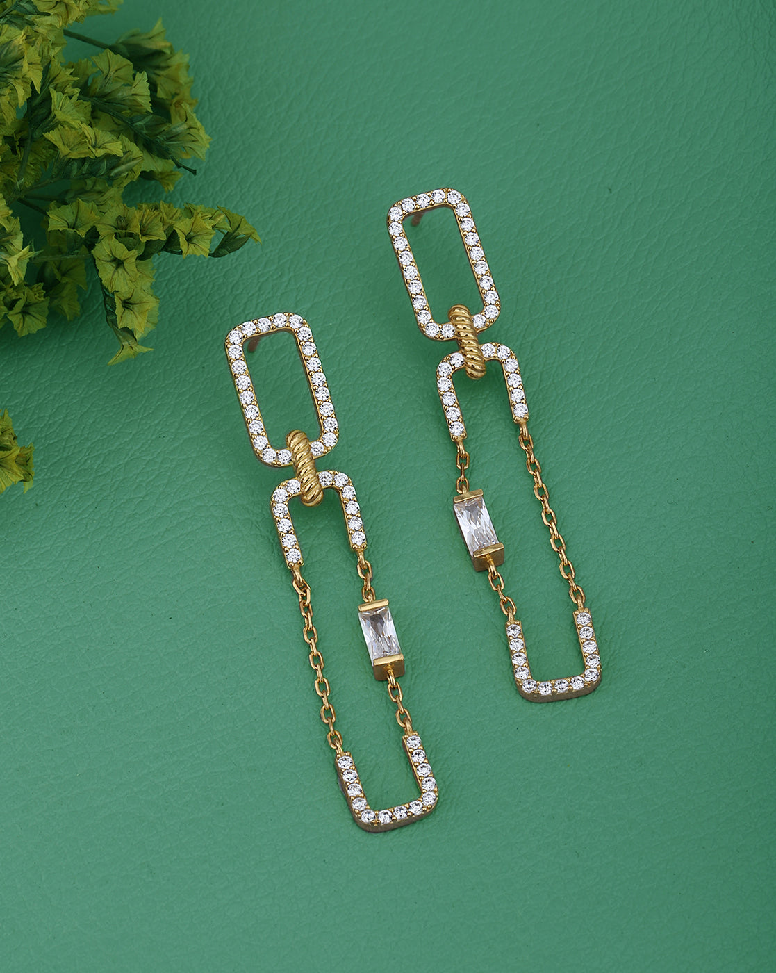 18kt Gold Plated with CZ Contemporary Fancy Drop Earring