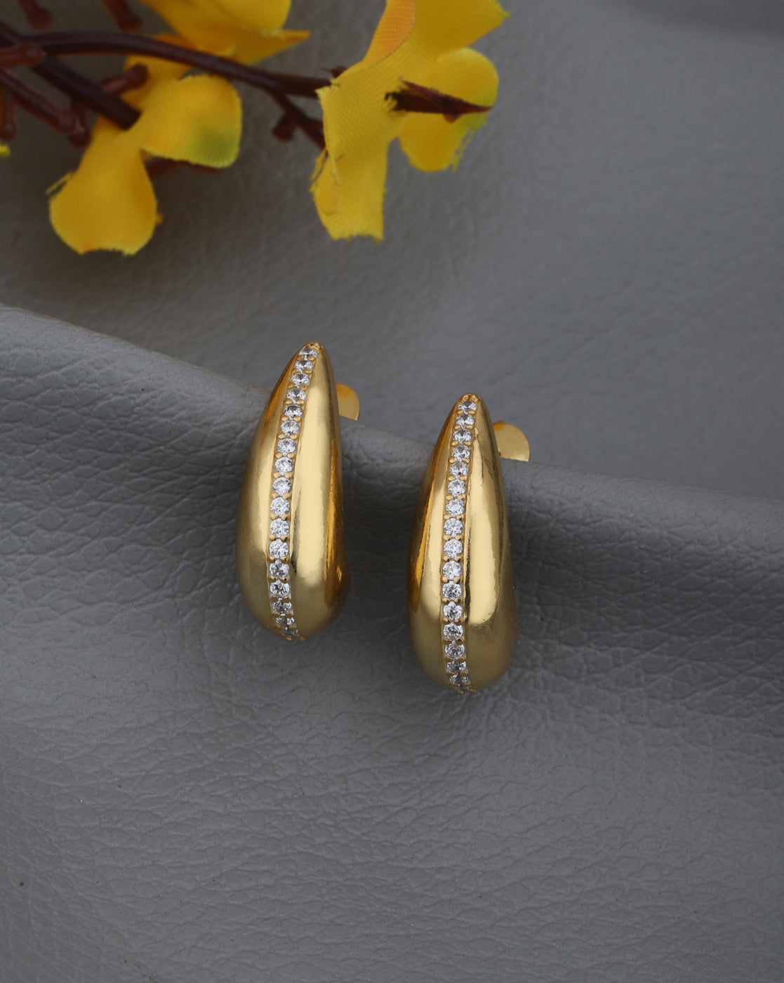 18kt Gold Plated with CZ Fancy Half Hoop Earring