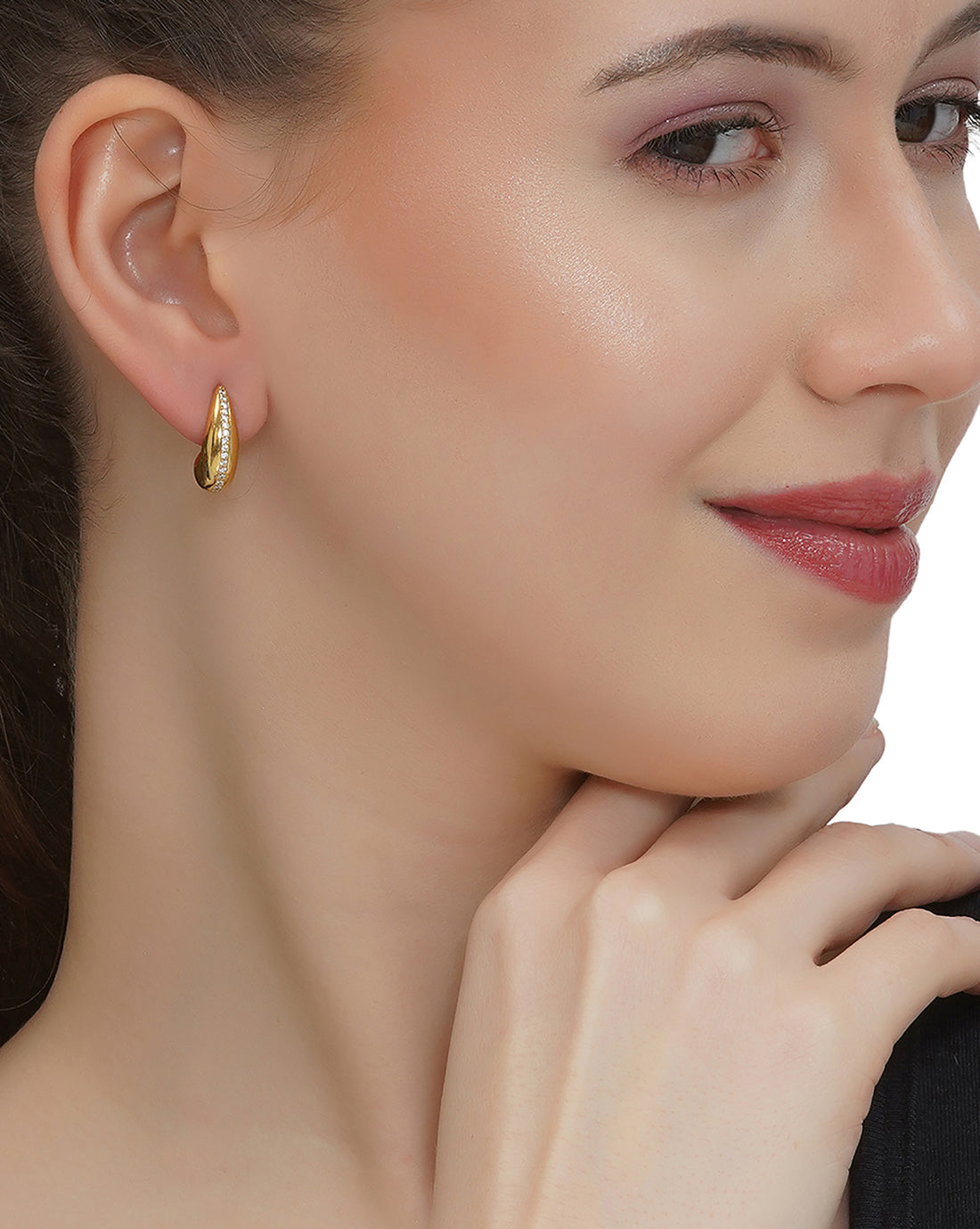 18kt Gold Plated with CZ Fancy Half Hoop Earring