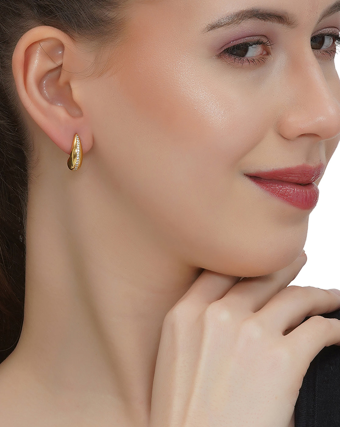 18kt Gold Plated with CZ Fancy Half Hoop Earring