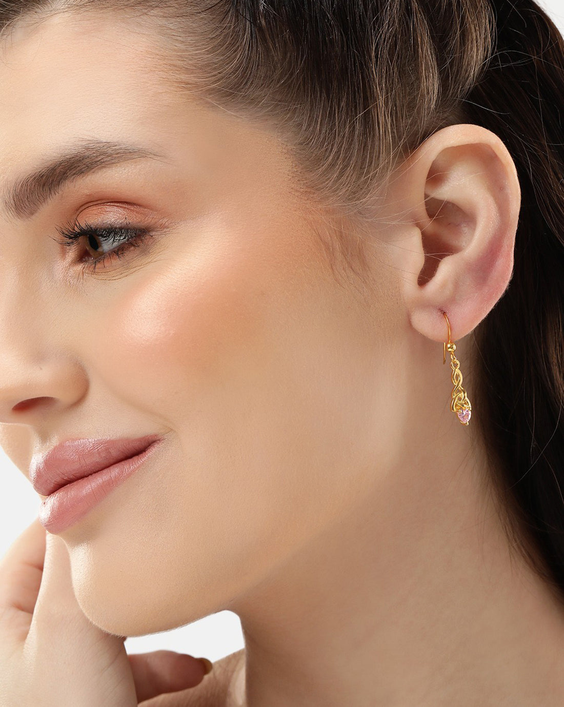 18kt Gold Plated with CZ Dangling Heart Solitaire Drop Earring