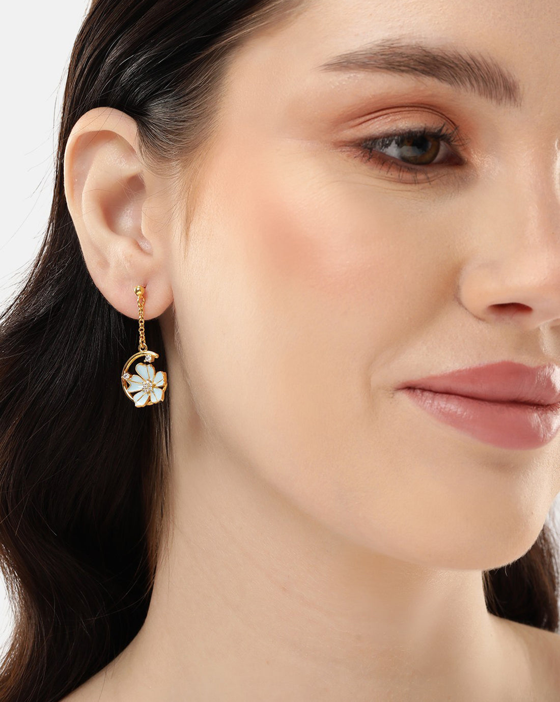 18kt Gold Plated with CZ and Enamel Floral Drop Earring