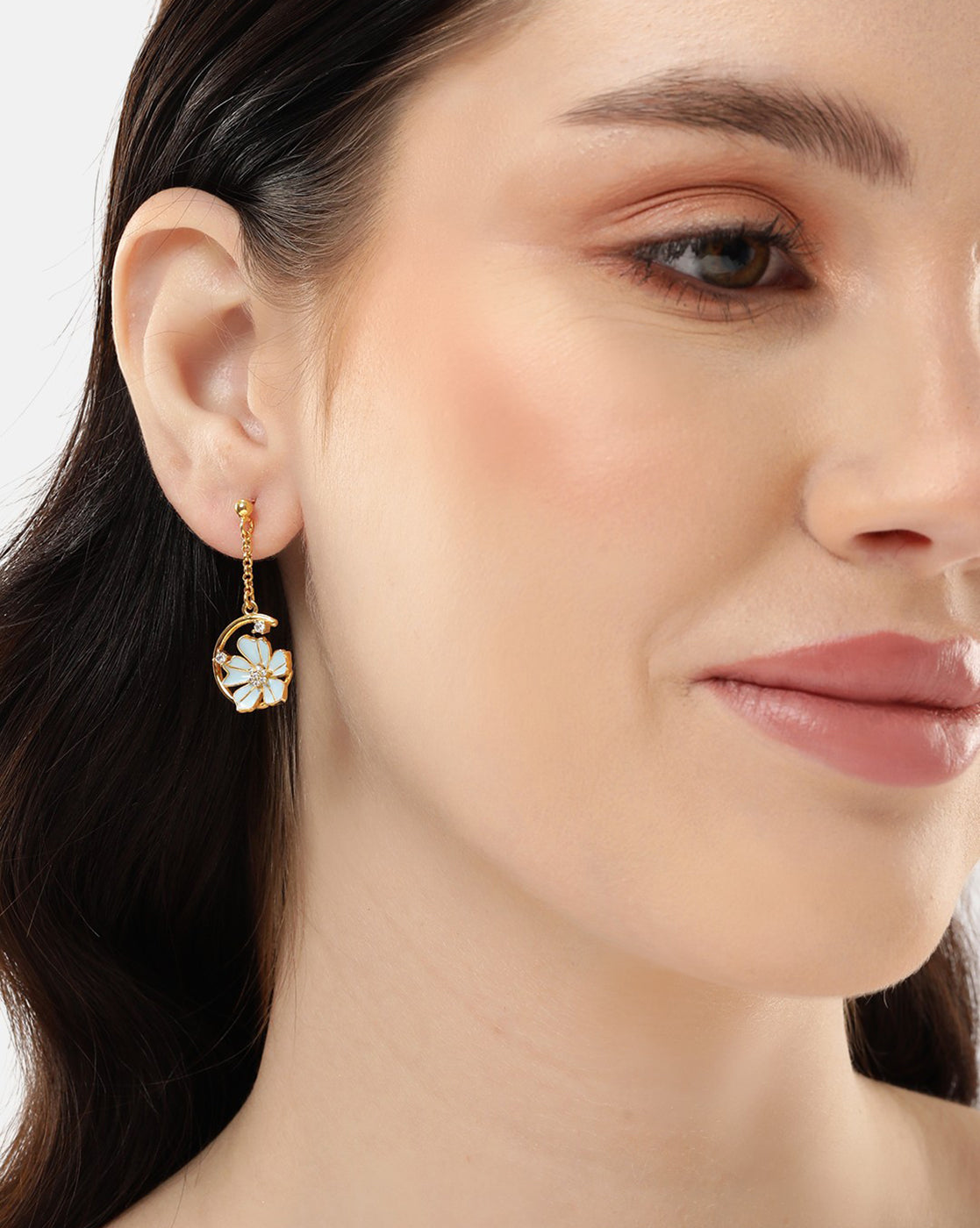 18kt Gold Plated with CZ and Enamel Floral Drop Earring