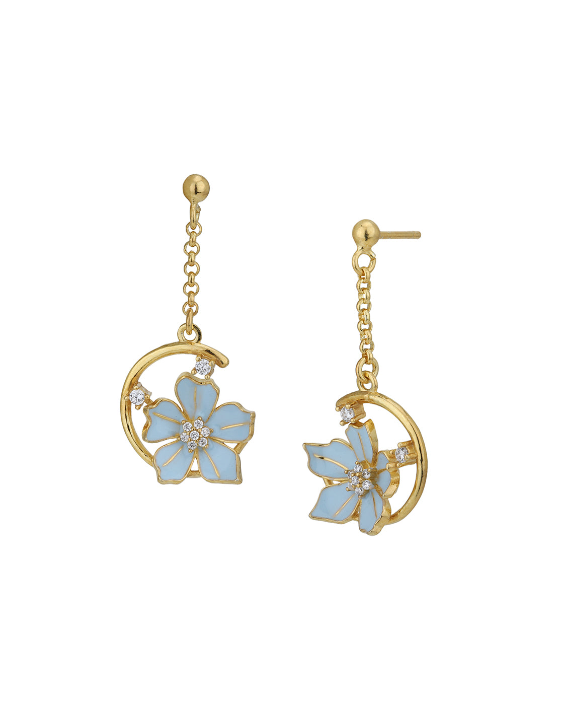 18kt Gold Plated with CZ and Enamel Floral Drop Earring