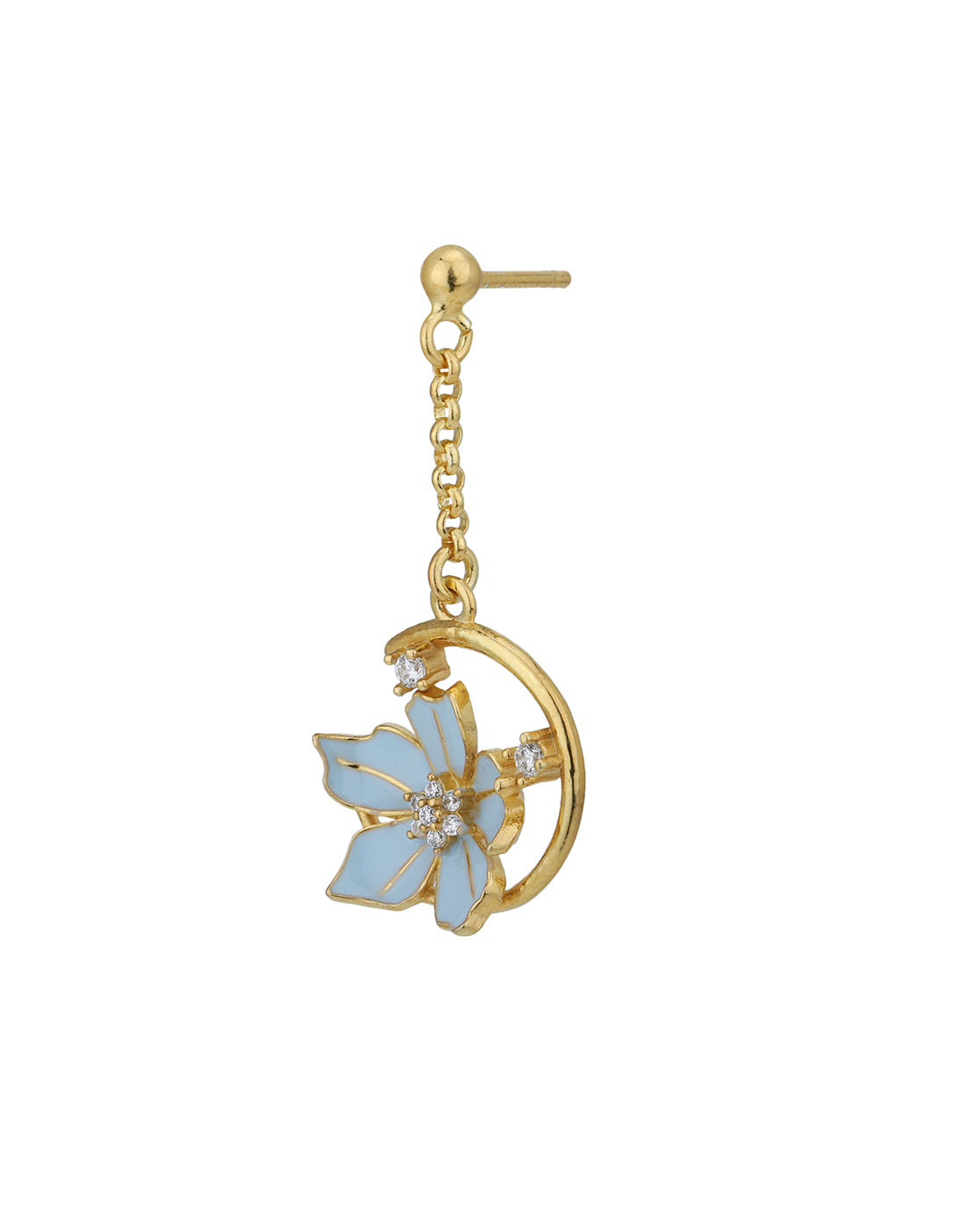 18kt Gold Plated with CZ and Enamel Floral Drop Earring