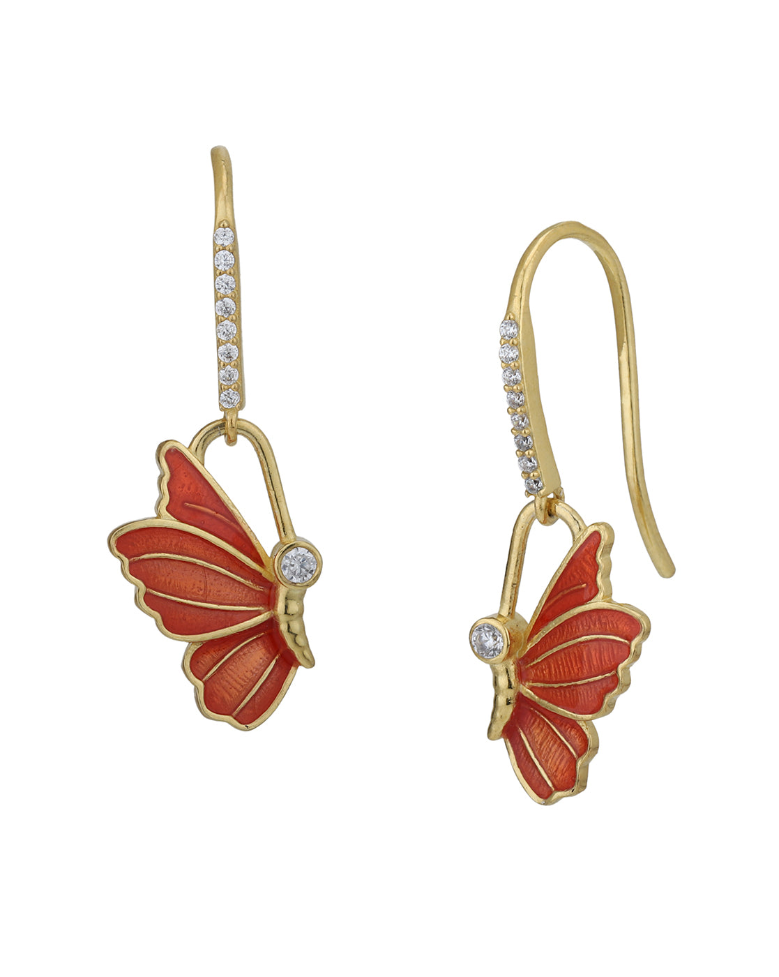 18kt Gold Plated CZ Butterfly Enamel Drop Earring