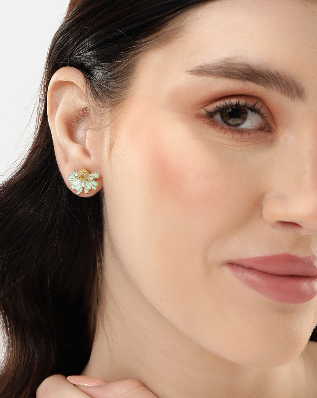 18kt Gold Plated with Enamel Floral Stud Earring