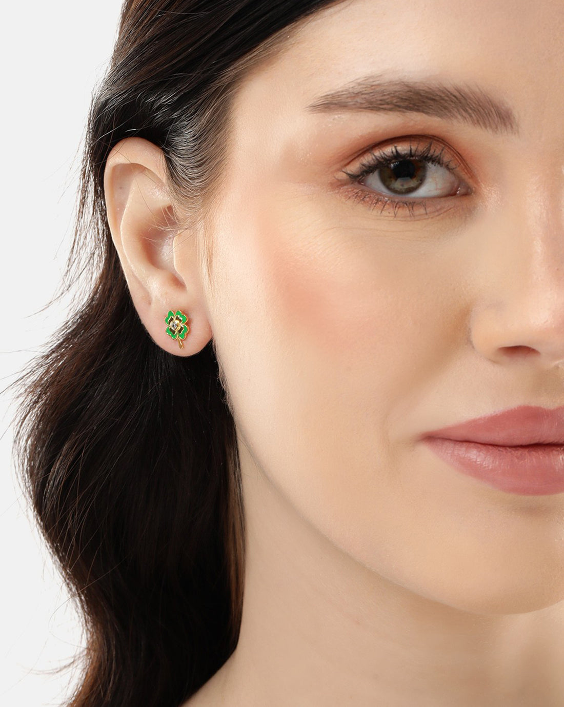 18kt Gold Plated with CZ and Enamel Floral Stud Earring