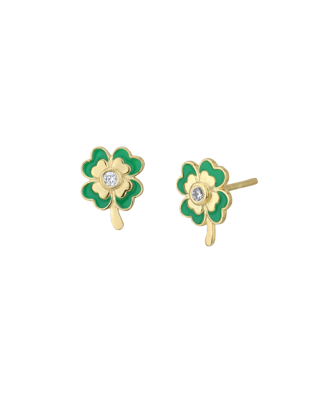 18kt Gold Plated with CZ and Enamel Floral Stud Earring