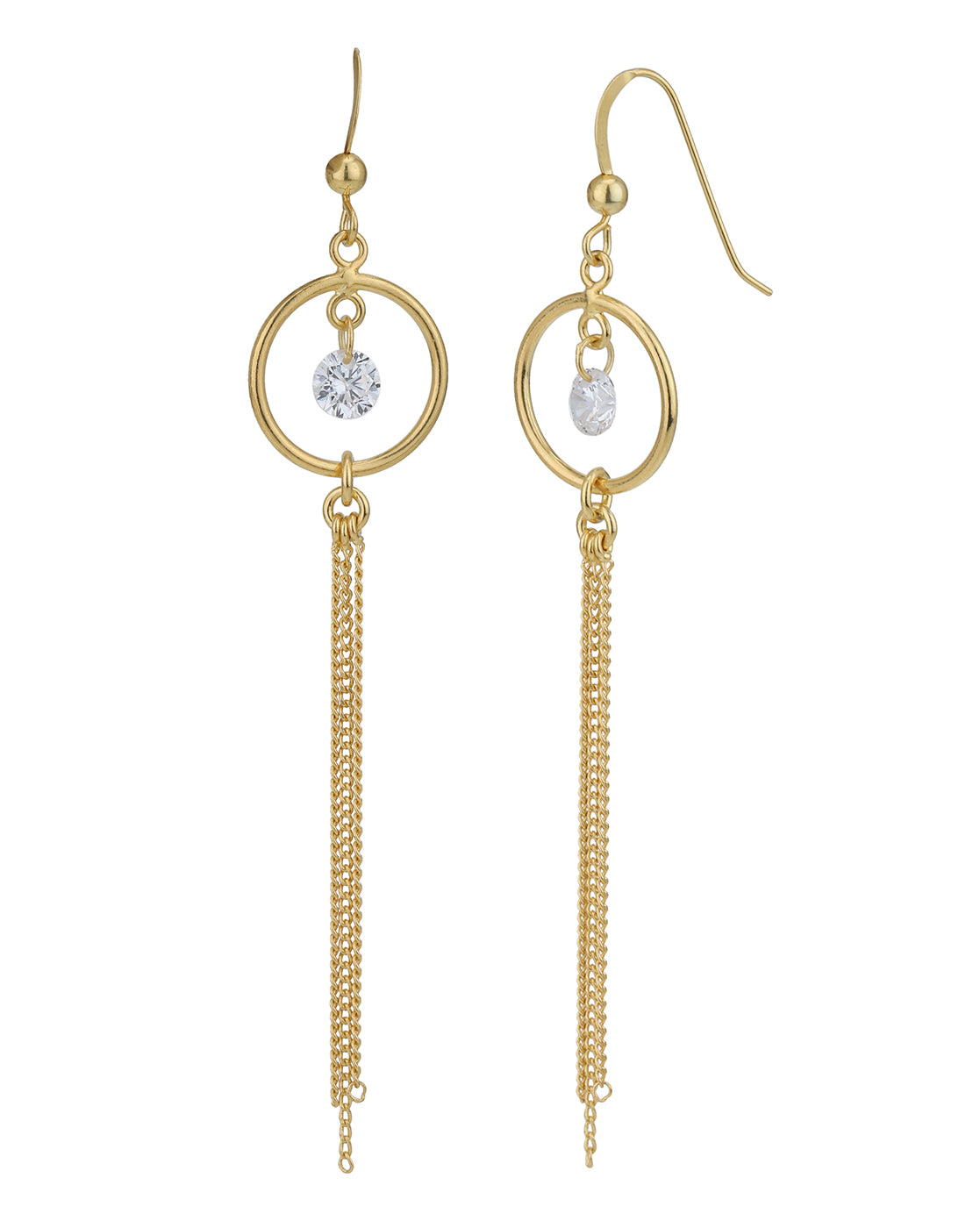 18kt Gold Plated with CZ and Dangling Chain Drop Earring