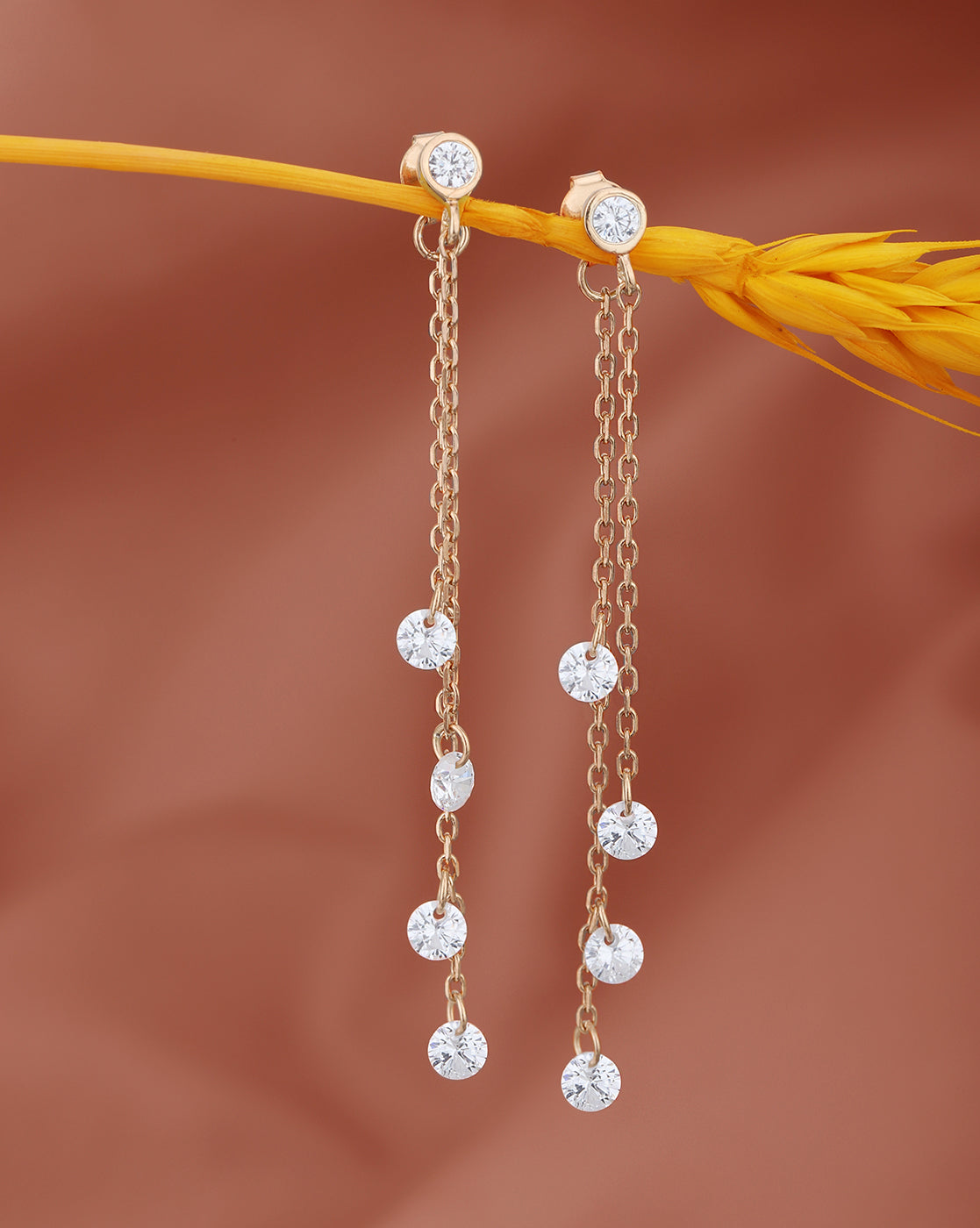 18kt Rose Gold Plated with Chain and CZ Drop Earring