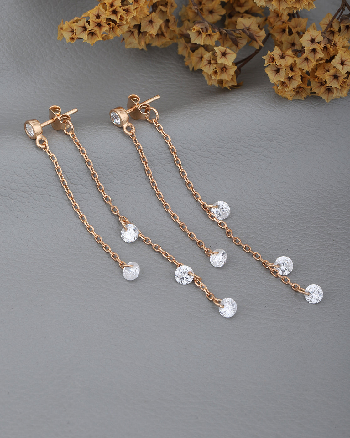 18kt Rose Gold Plated with Chain and CZ Drop Earring