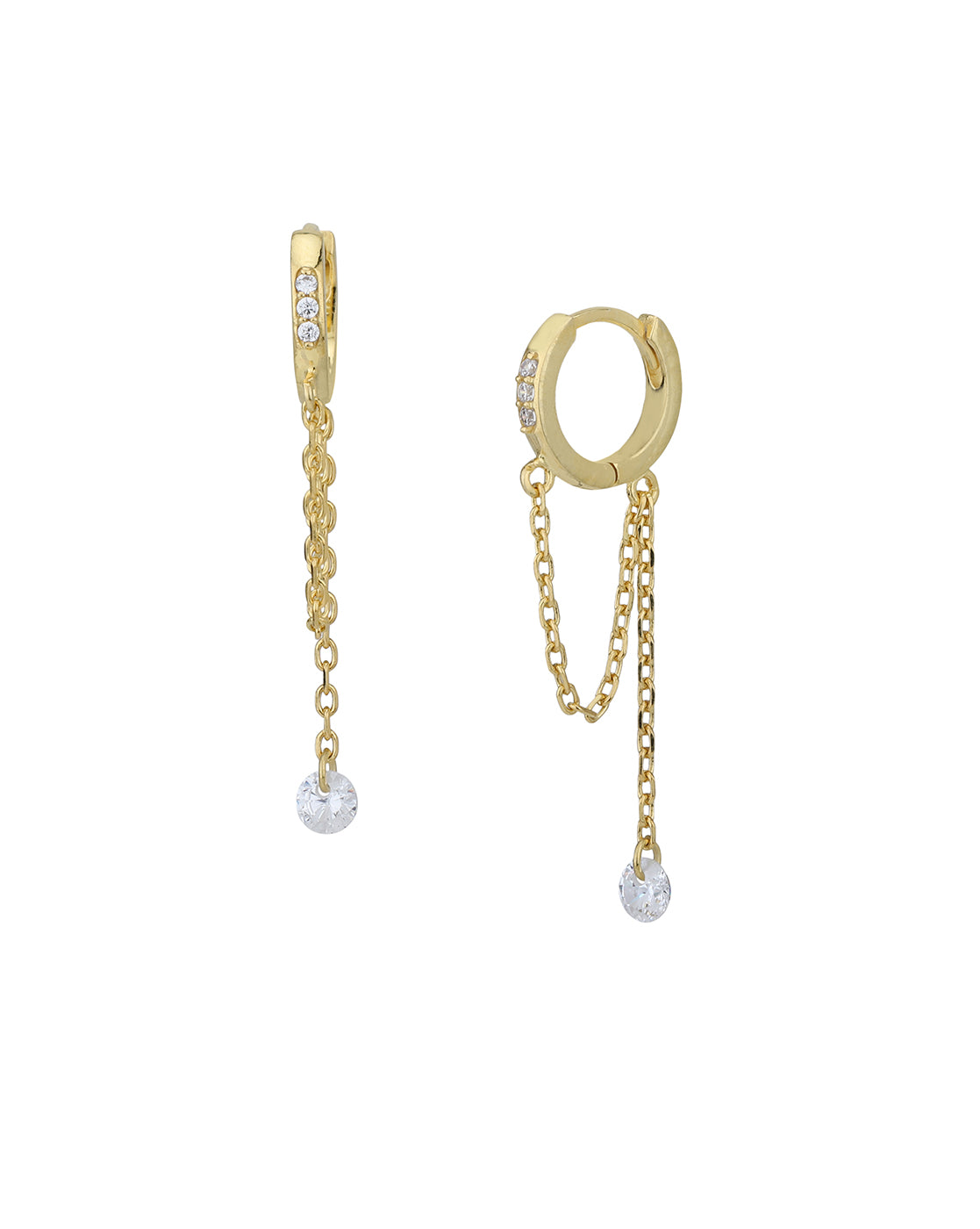 18kt Gold Plated with CZ Mini Hoop Chain Earring