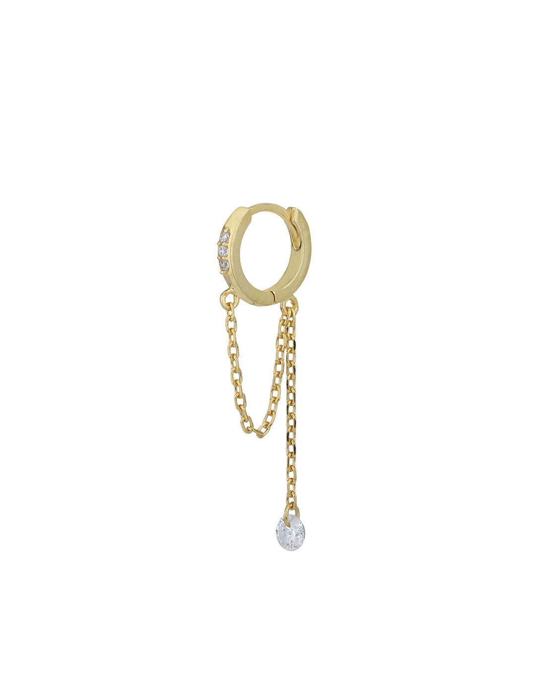 18kt Gold Plated with CZ Mini Hoop Chain Earring