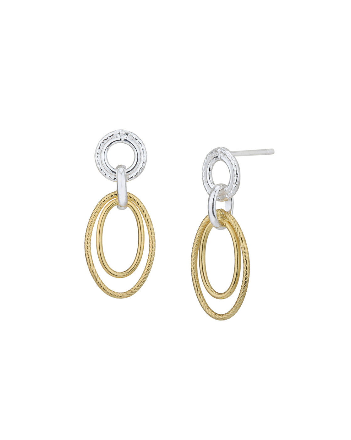 18kt Gold and Rhodium Plated Oval Drop LINK Earring