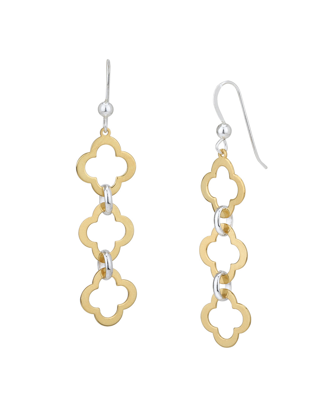 18kt Gold and Rhodium Plated Four Clover Drop Earring
