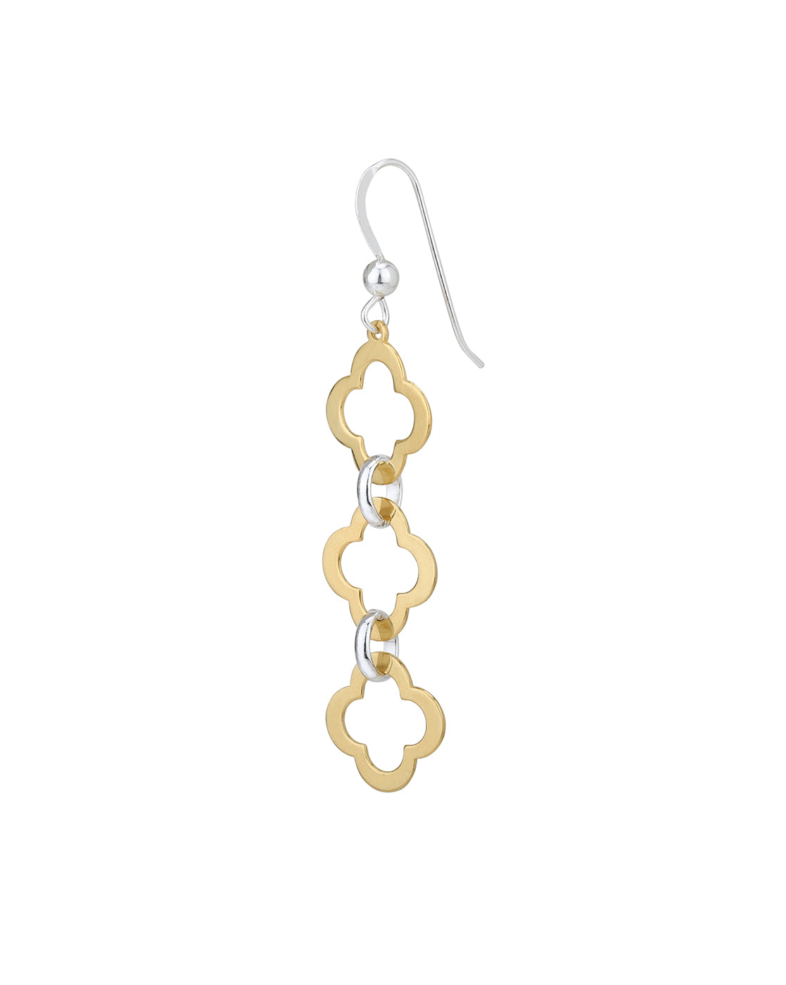 18kt Gold and Rhodium Plated Four Clover Drop Earring
