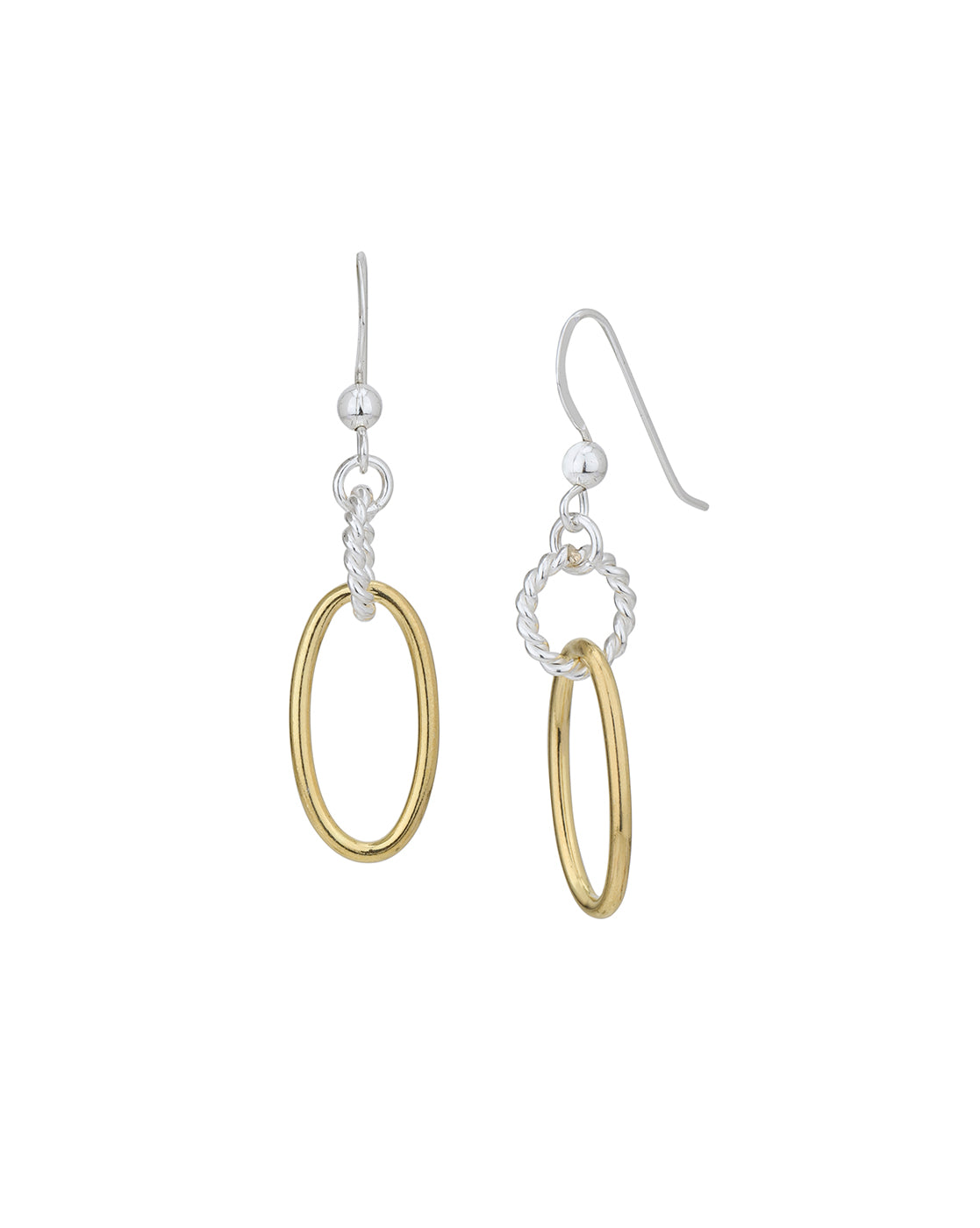 18kt Gold and Rhodium Plated Oval Drop Earring