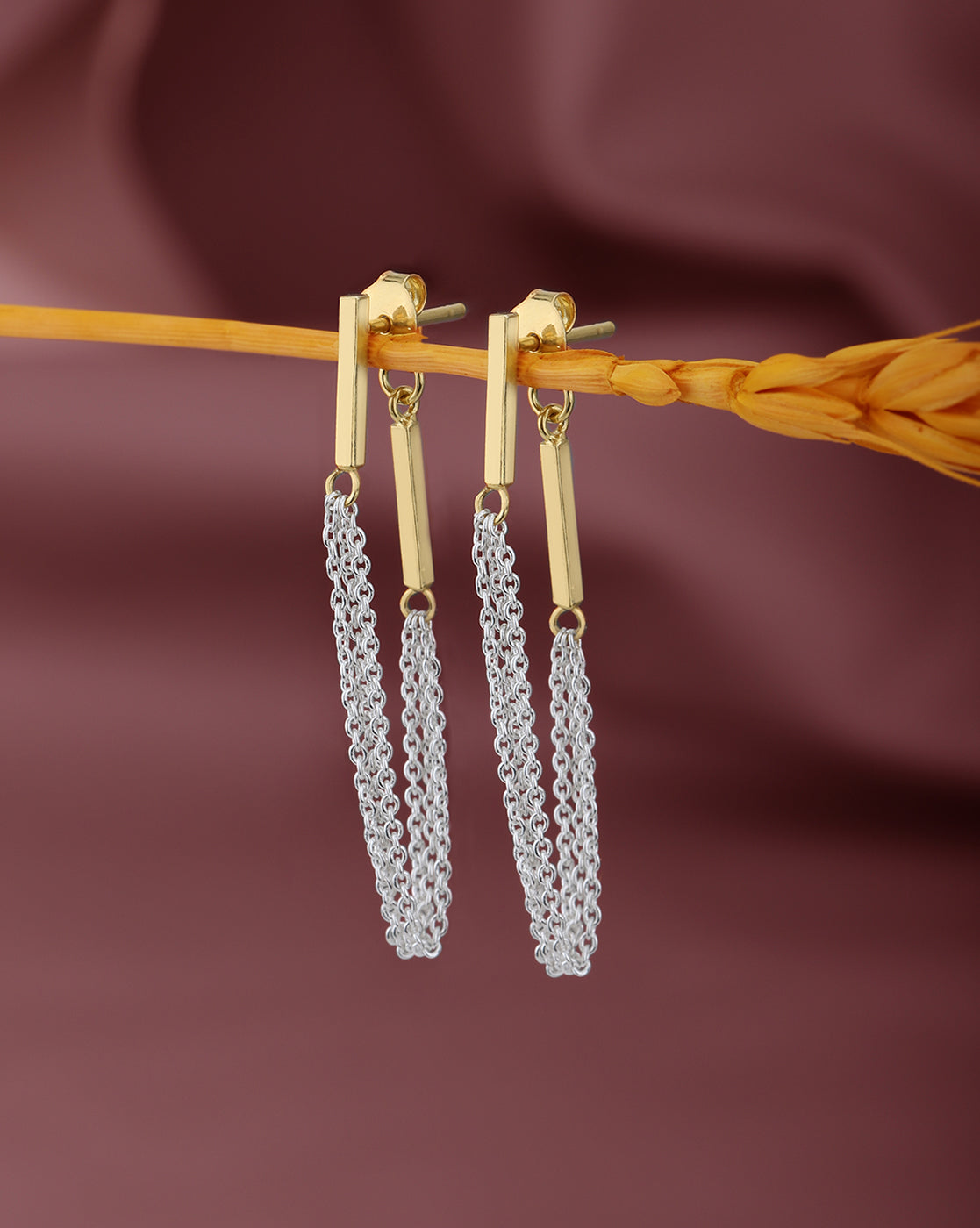 18kt Gold and Rhodium Plated Contemporary Drop Earring