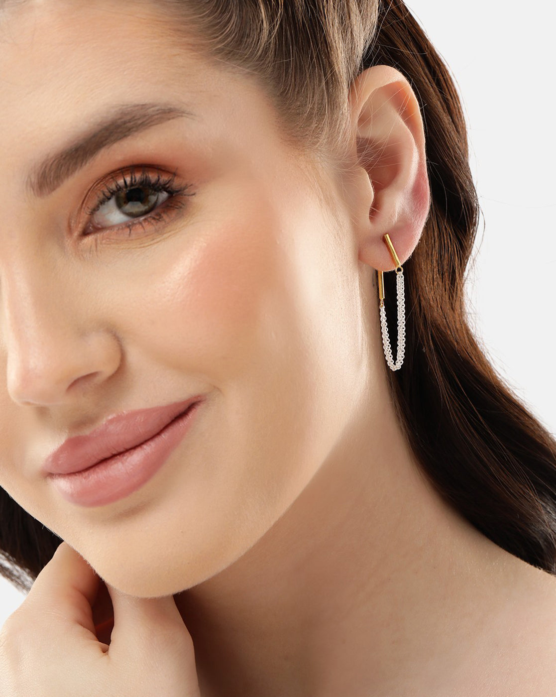 18kt Gold and Rhodium Plated Contemporary Drop Earring