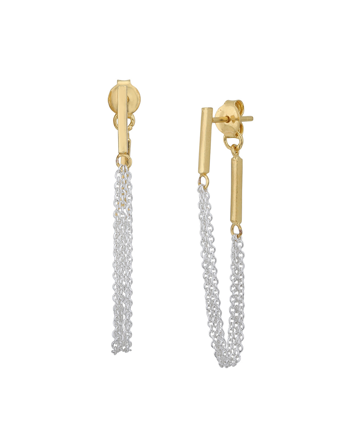 18kt Gold and Rhodium Plated Contemporary Drop Earring