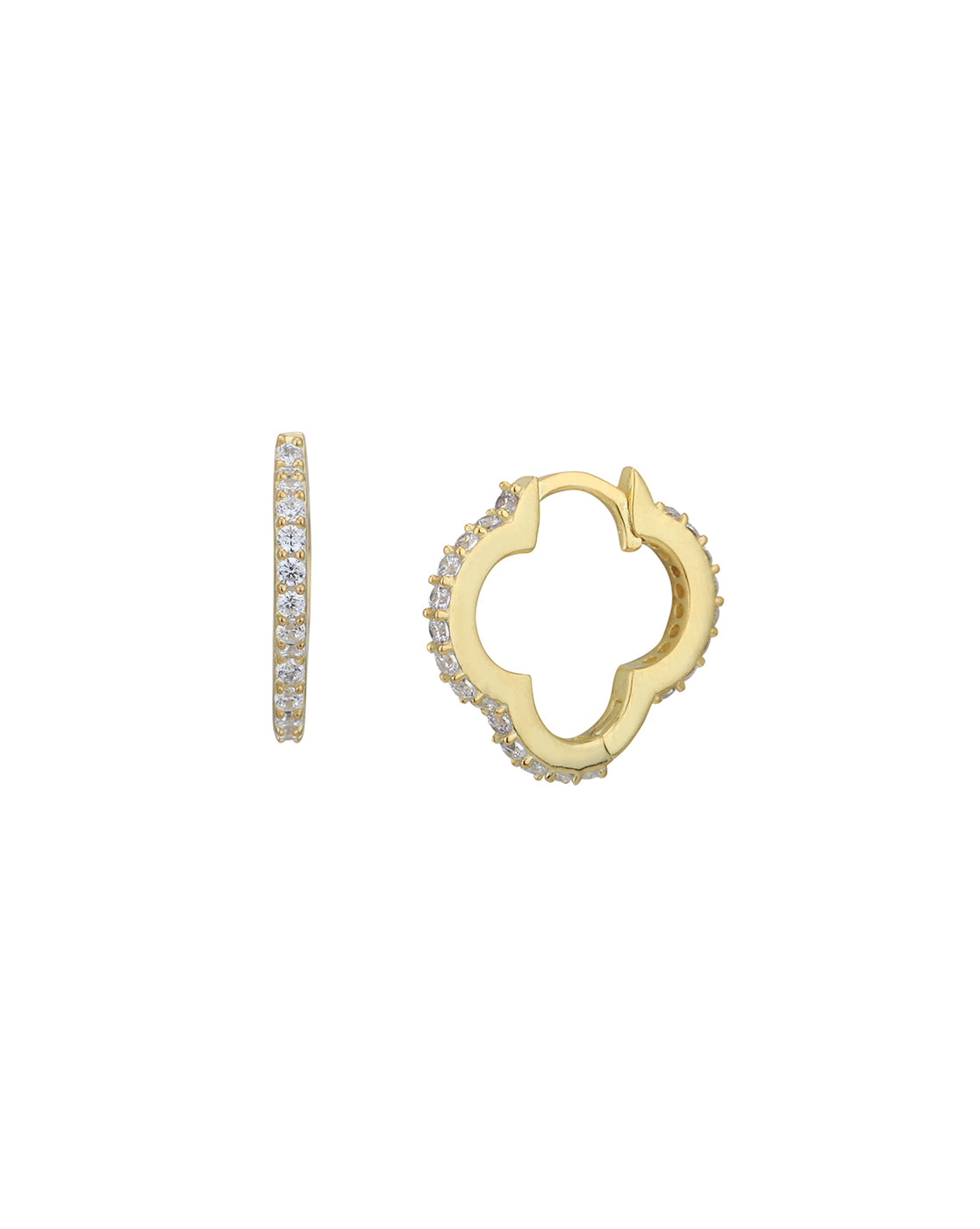 18kt Gold Plated with CZ 4-CLOVER Hoop Earring