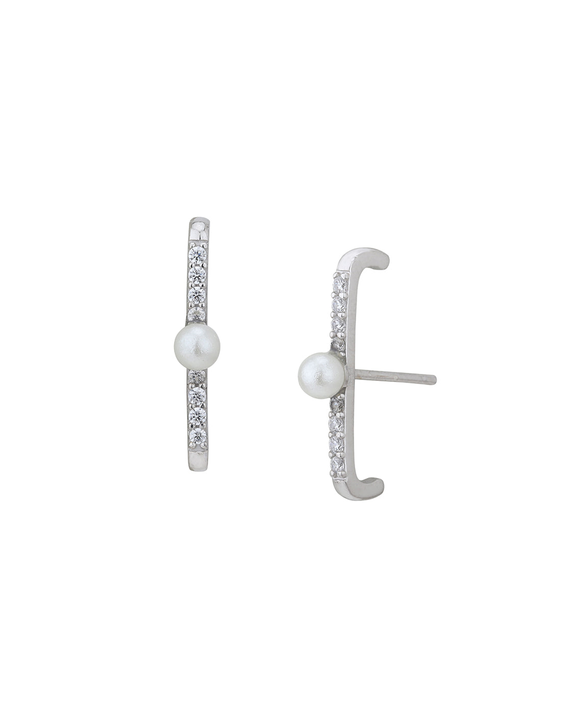 Rhodium Plated CZ and Pearl Ear Jacket Earring