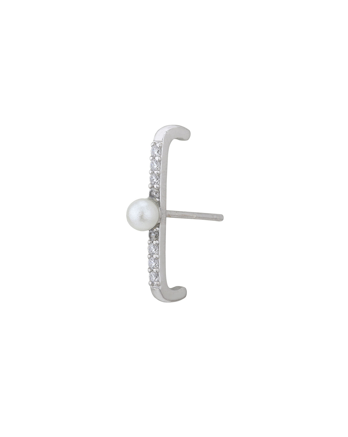 Rhodium Plated CZ and Pearl Ear Jacket Earring